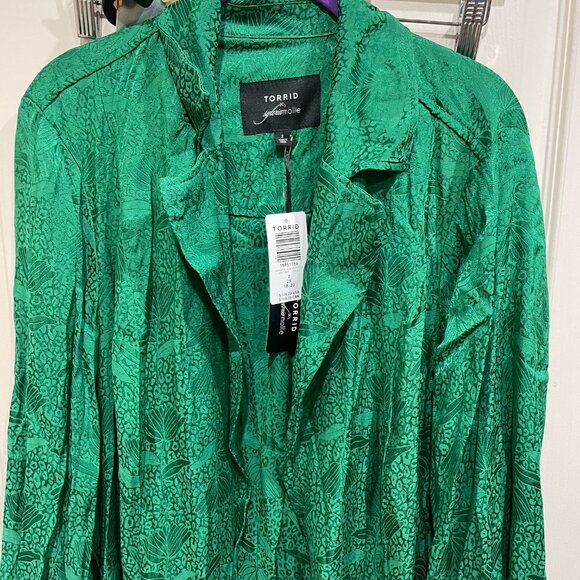 Torrid 2X Sylvia Mollie Green Jacquard Leopard Print Trench Coat NWT - Picture 6 of 8